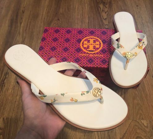 Tory Burch TB Floral Print Leather Thong Flat Sandals Shoes New Multi Size  8 - $199 New With Tags - From Fio