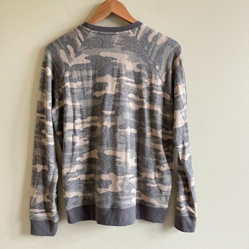 Lucky Brand Womens Camoflauge Print Long Sleeve Knit Sweater Gray