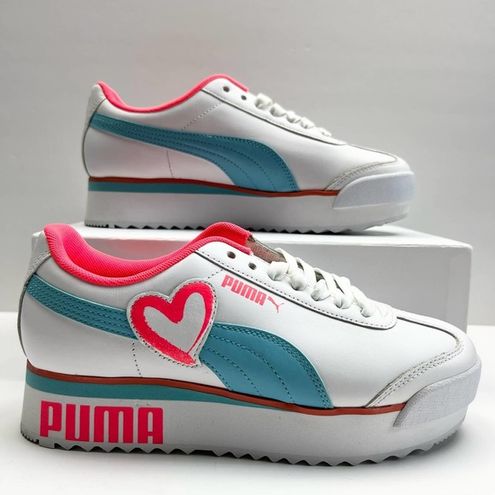 Puma Women's White Blue Pink Roma Amor Heart Platform Sneakers size US 7 -  $39 - From Butterfly