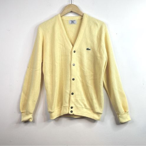 IZOD Vintage 70s Lacoste Light Yellow Acrylic Cardigan Grandpa