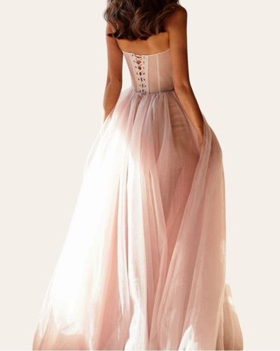 Misty Rose Tulle Maxi Dress with a Corset Bustier