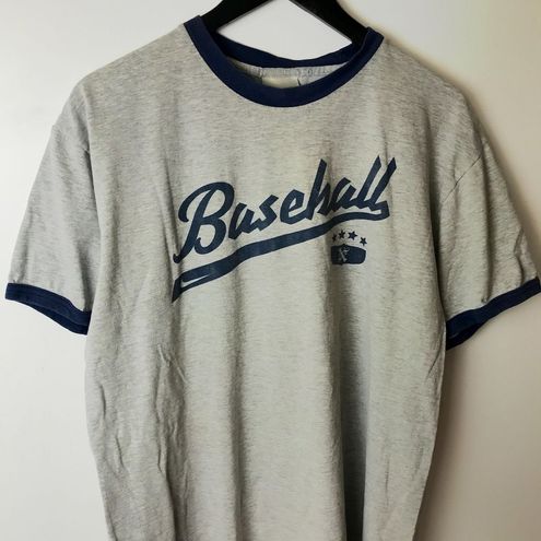 Nike Y2K Vintage Baseball T Shirt Gray Blue XL Extra Large