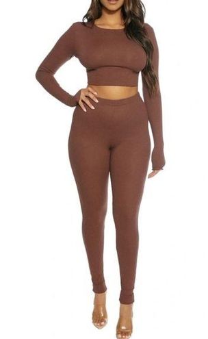 NWT NAKED WARDROBE Chocolate Brown Ribbed Fitted High Waist Leggings Sz. XS
