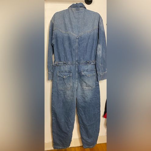 We the Free People Care FP Townes Blue Denim Coverall Jumpsuit Size S NEW