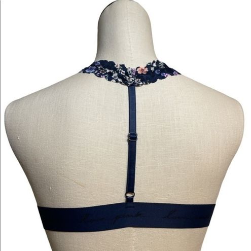 PINK - Victoria's Secret bralette Navy blue padded floral lace razor back  bra Sz M Size M - $20 New With Tags - From Earlisha