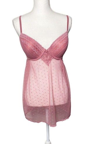 Jessica Simpson sz Large lingerie pushup baby doll Sequin mesh Top nightie  pink - $19 - From Rhonda