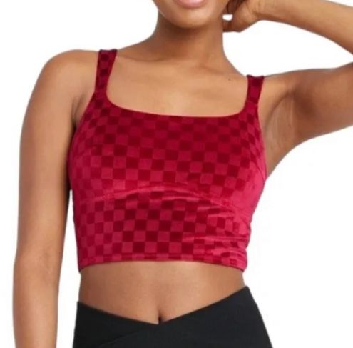 Red checkered Colsie bra top with mesh on the back