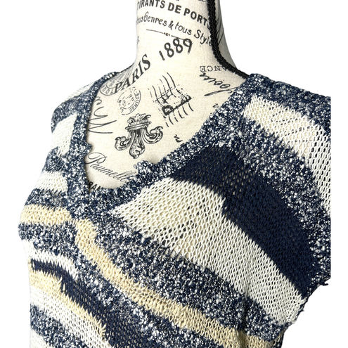 Lucky Brand SMALL Striped Loose Knit Notched V-Neck Short Sleeve Sweater -  $11 - From Nikki