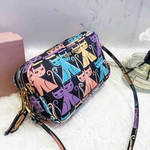 Miu Miu, Bags, Authentic Miu Miu Pastel Madras Cat Petalo Crossbody  Double Zip Bag