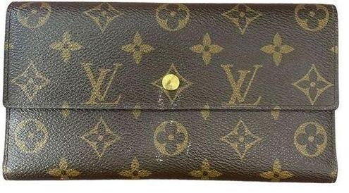 LOUIS VUITTON LONG BUTTON WALLET LEATHER BROWN