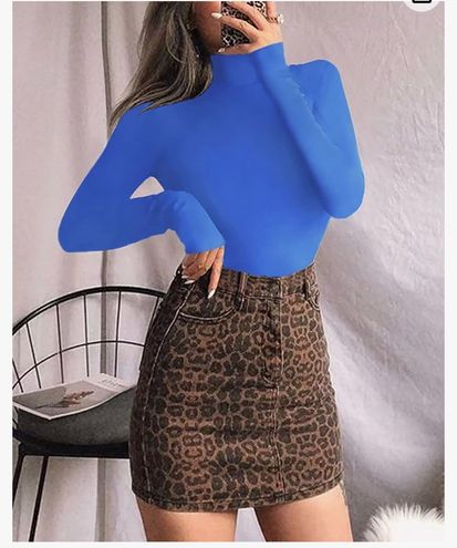 MANGOPOP Women's Mock Turtle Neck Long Sleeve Tops Bodysuit Jumpsuit Blue  Size L - $10 New With Tags - From jello