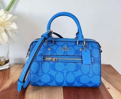 Coach C9947 Mini Rowan Top Zip Crossbody Bag in Bright Blue Signature  Coated Canvas and Smooth Leather - Women's Bag