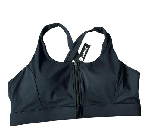 New Womens Cordaw Zip Front High Impact Cross Back Sports Bra in Black - Sz  4X