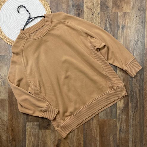 Aerie Down-To-Earth Crew Oversized Crewneck Sweatshirt Tan - $20