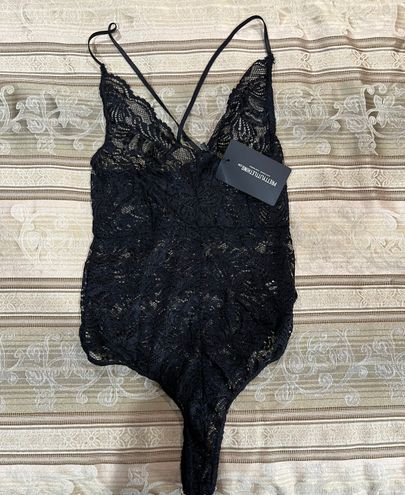 Pretty Little Thing LUCILLE BLACK SHEER LACE CROSS BODYSUIT Size 8 - $9 New  With Tags - From Sophia