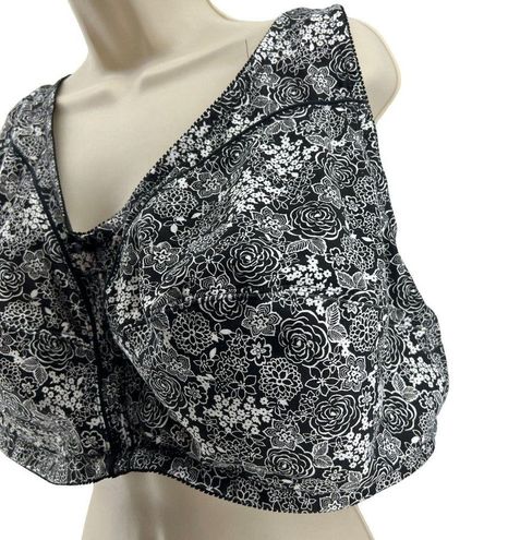 Comfort Choice Bra Full Coverage 100% Cotton Wirefree Black White Floral 54C