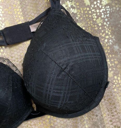 Victoria's Secret black lace & velvet t-shirt push up bra size 40D EUC -  $23 - From Jessica