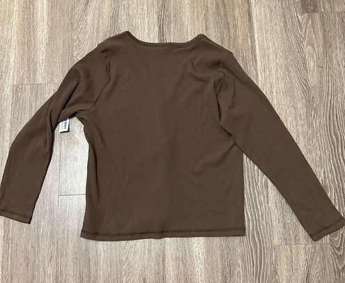 Fitted Long-Sleeve Rib-Knit Henley Top for Women