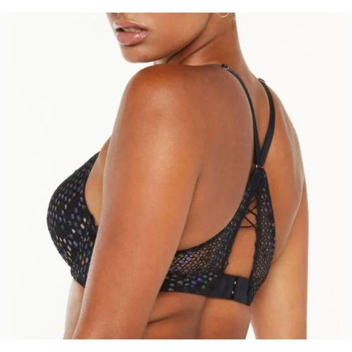 Savage X Fenty Womens Disco Metallic Lace Racerback Push Up Bra Size 42DD  Black - $31 - From Danielle