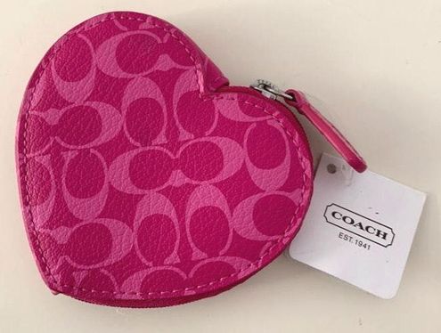 NWT Coach Pink Rouge Leather Heart Coin Pouch CG098