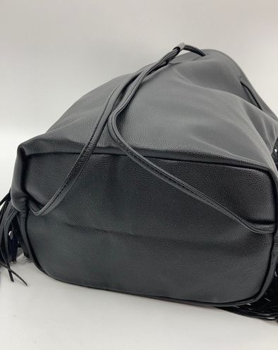 Victoria's Secret ST 11067913 Black Fringe Tassel Backpack Drawstring Purse  New