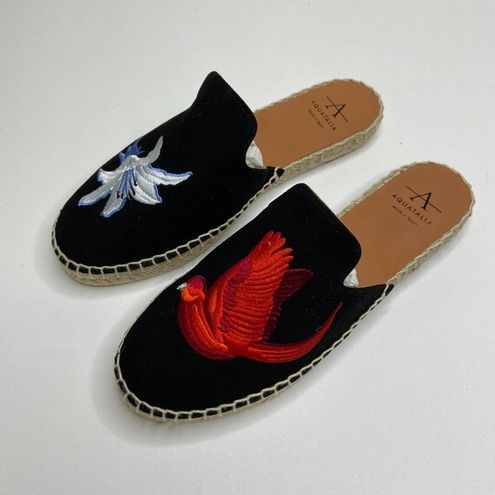 Aquatalia Blair Espadrille Bird Embroidered Mules Size 6 133