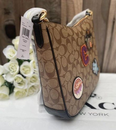 Coach Ellie File Bag in Signature Canvas with Disco Patches