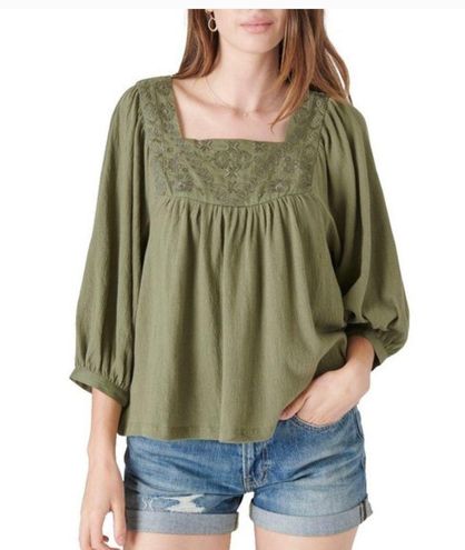 Lucky Brand Women's Tonal Embroidered Square Neck Blouse