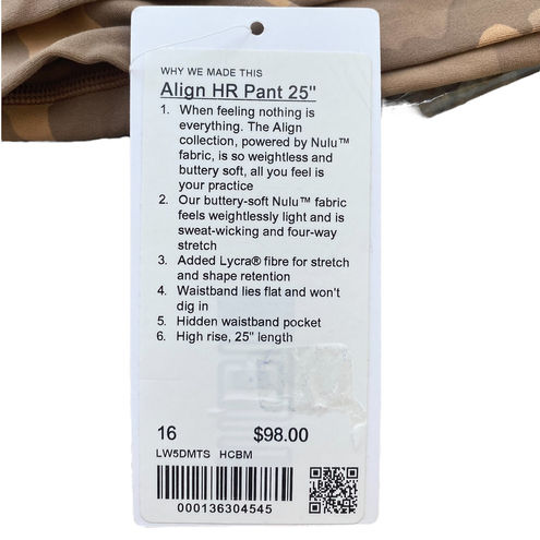 Lululemon Align High-Rise Pant 25 Heritage 365 Camo Beige Multi size 16