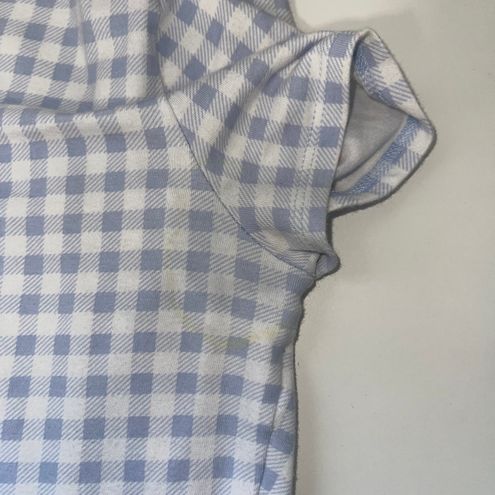 Hollister Baby Blue & White Gingham Plaid Print Cropped Baby Tee