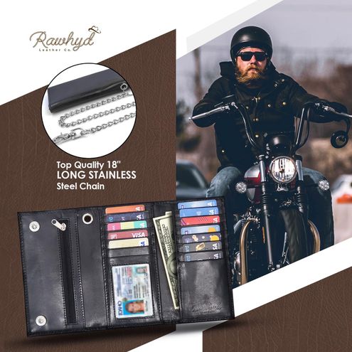  Black Chain Wallets for Men (6.7”) – Trifold Biker