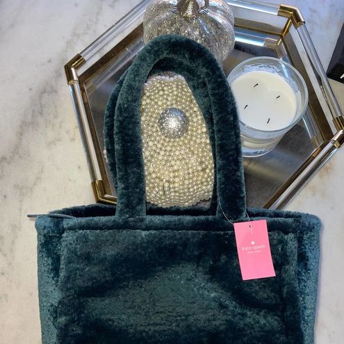 KATE SPADE LARGE ELLA FAUX SHEARLING TOTE IN PEACOCK NWT