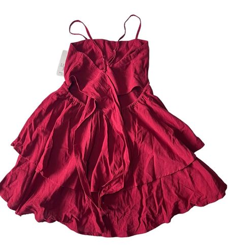 Halara Adjustable Strap Tie Back Tiered Ruffle Flowy Slip Mini Dress Red Sz  MED