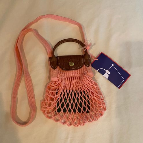 Longchamp Extra Small Le Pliage Filet Knit Crossbody Bag in Pink