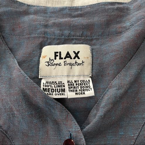 Flax Blue/Orange By Jeanne Engelhart Peplum Button-down Linen