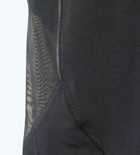 Lululemon Cropped Leggings-Black-Mesh Panels on Legs-Zippered