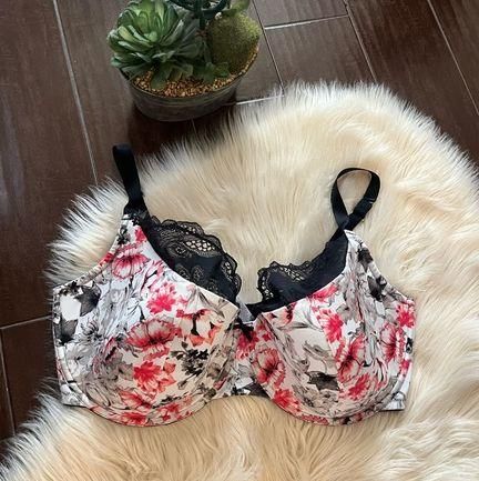 Cacique floral lightly lined french balconette bra sz 44H - $30