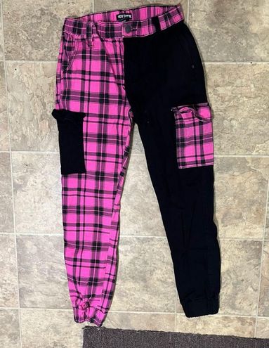 Pink Plaid Split Jogger Pants