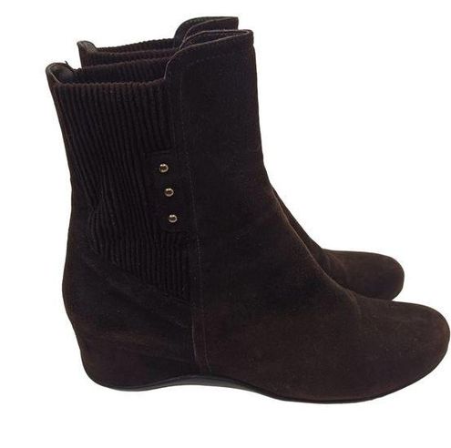 Aquatalia Women 7.5 Sock Boot Wedge Ankle Bootie Pull On Brown