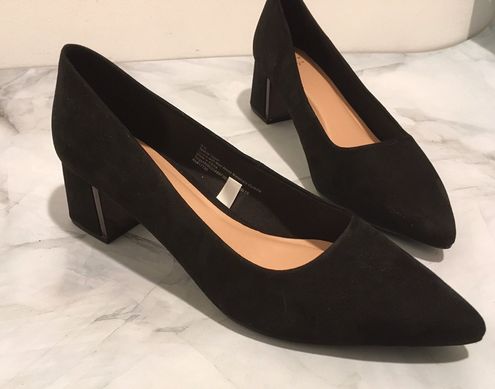 Women's Block-Heel Pumps in Suede with Pointed Toe - Black - Size 9