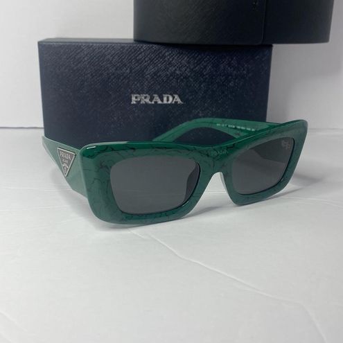  Prada Women's 13ZS Square Sunglasses, Green Marble/Dark Grey,  One Size : Clothing, Shoes & Jewelry