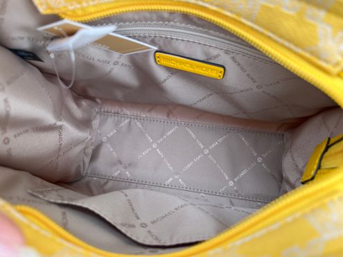 Michael Kors Mirella Small Shopper Top Zip Crossbody Butter Yellow Jacquard  MK 