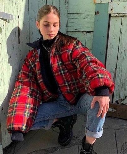 Brandy Melville Navy & Plaid Faith Puffer Jacket Blue - $73 New With Tags -  From janelle