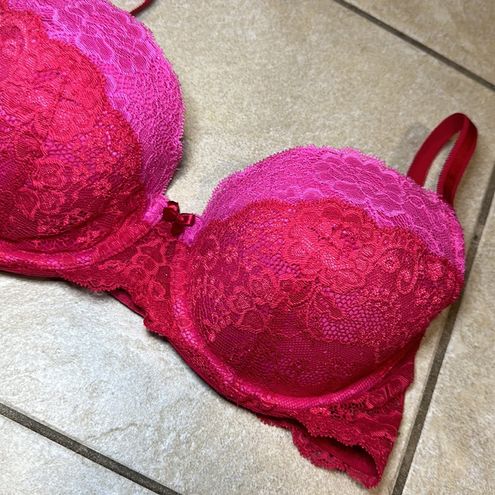 Victoria's Secret Dream Angels Lined Demi Red Pink Lace Bra 34D