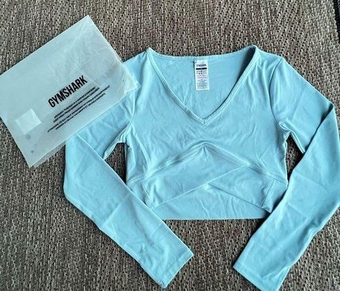 New Gymshark Iceberg Blue Crossover Long Sleeve Crop Top Women's