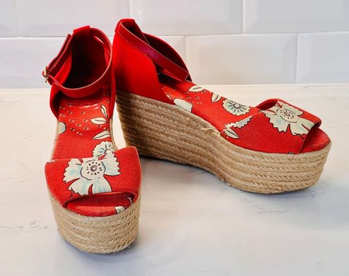 Tory Burch Sherri Red Canvas Floral Wedge Espadrille Platform Sandal Shoe  10 - $90 (53% Off Retail) - From Jean