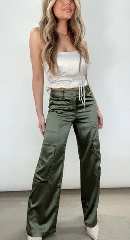 Quince stretch crepe pleated wide leg pants olive NWT