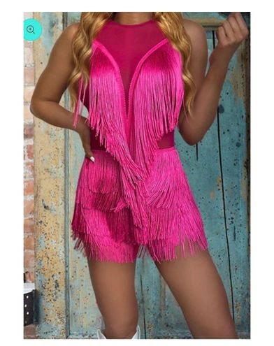 Punchy Pink Fringe Romper