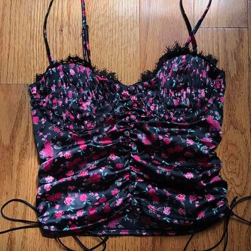 For Love & Lemons Melrose Bustier Crop Top Black Floral Size