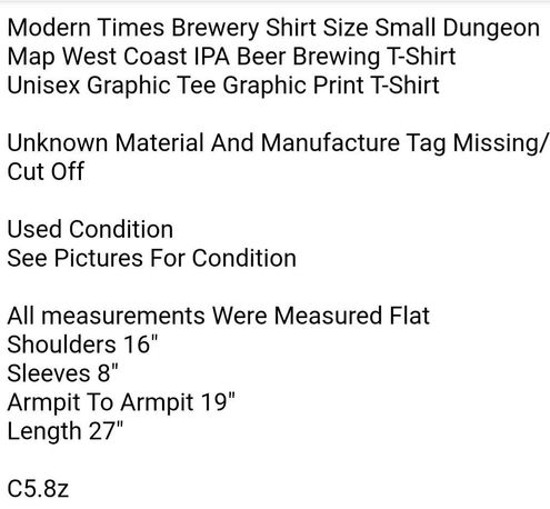 Modern Times Brewery Shirt Size Small Dungeon Map West Coast IPA